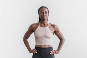 Canotta Nobull Halter Crop Ribbed Donna Rosa | ISZ-780216