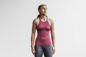 Canotta Nobull Halter Ribbed Donna Rosse Scuro | HGR-253406