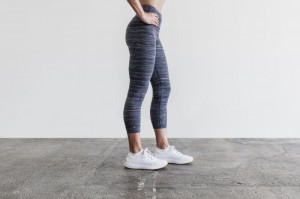 Collant Nobull High-Rise Crop Melange Donna Blu Marino | UQD-936175