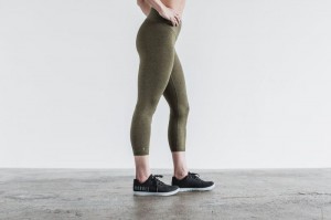 Collant Nobull High-Rise Crop Plush Heather Donna Verde Oliva | CKX-821396
